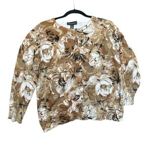 Cable & Gauge Floral Cardigan - Brown and White size XL grandmacore